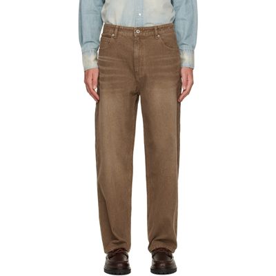 COOR COOR Brown Brushed Rib Texture Jeans