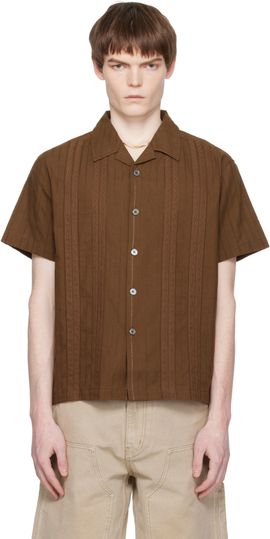 COOR COOR Brown Guayabera Tape Half Shirt