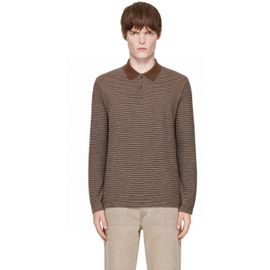 COOR COOR Brown Multi Pin Pique Long Sleeve Polo