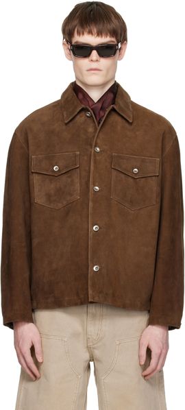 COOR COOR Brown Two-Tone Button Suede Jacket