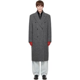 COOR COOR Gray Hairy Peaked Lapel Double Coat