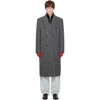 COOR COOR Gray Hairy Peaked Lapel Double Coat