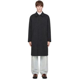 COOR COOR Gray Round Shoulder Leather Trim Balmaacan Coat