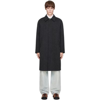 COOR COOR Gray Round Shoulder Leather Trim Balmaacan Coat
