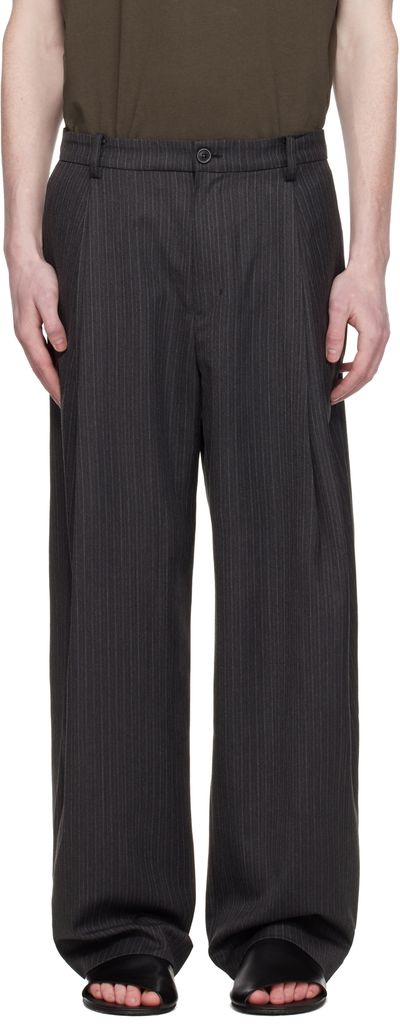 COOR COOR Gray Stripe Wool Blend Pleated Trousers