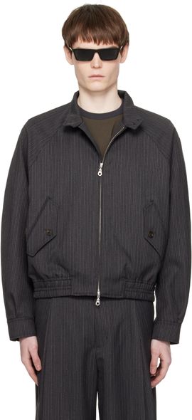 COOR COOR Gray Striped Wool Blend Harrington Jacket