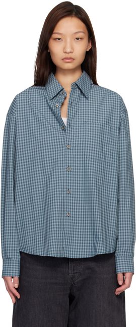 COOR COOR Navy Micro Ombre Check Shirt