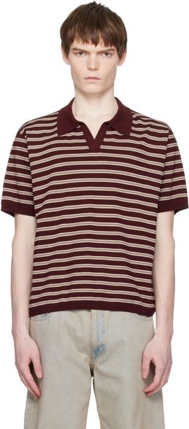 COOR COOR Red Open-Collar Stripe Polo