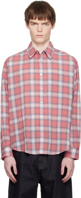 COOR COOR Red Seersucker Ombre Checkered Shirt
