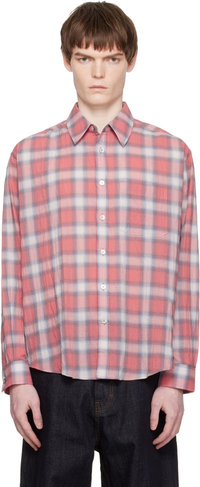 COOR COOR Red Seersucker Ombre Checkered Shirt