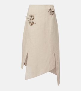 Coperni Coperni Floral-appliquÃ© asymmetric linen midi skirt