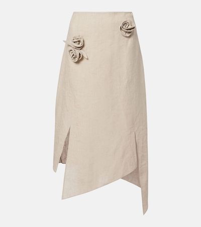 Coperni Coperni Floral-appliquÃ© asymmetric linen midi skirt