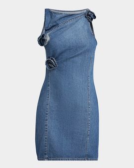 Coperni Denim Asymmetric Flower Mini Dress