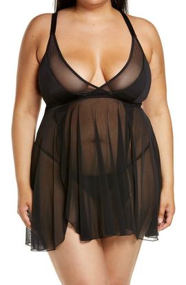 Coquette Coquette Caged Back Mesh Babydoll Chemise & G-String Thong