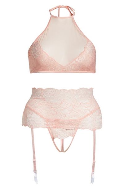 Coquette Coquette Crop Halter Top, Garter Belt & G-String Thong
