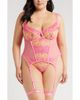 Coquette Coquette Embroidered Mesh Underwire Bustier with Garter Straps & Thong Set - 1