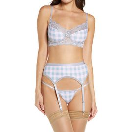 Coquette Coquette Gingham Underwire Bra, Garter Belt & G-String Set