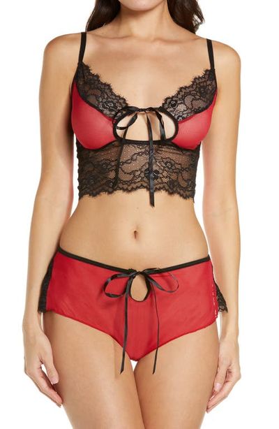 Coquette Coquette Lace & Mesh Longline Bralette & Boyshorts Set