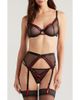 Coquette Coquette Lace Trim Mesh Underwire Bra, G-String & Garter Belt Set - 1