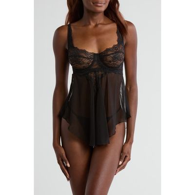 Coquette Coquette Lace Underwire Babydoll Chemise & G-String Set