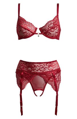 Coquette Coquette Lace Underwire Bra & Crotchless Garter Panty Set