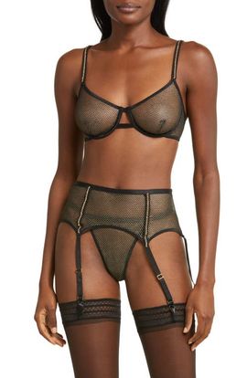 Coquette Coquette Shimmery Fishnet Thong & Garter Belt Set