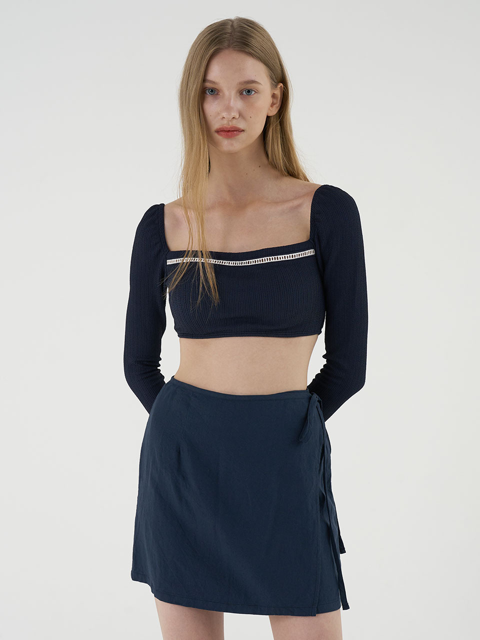 CORALIQUE Linen Wrap Skirt - Navy