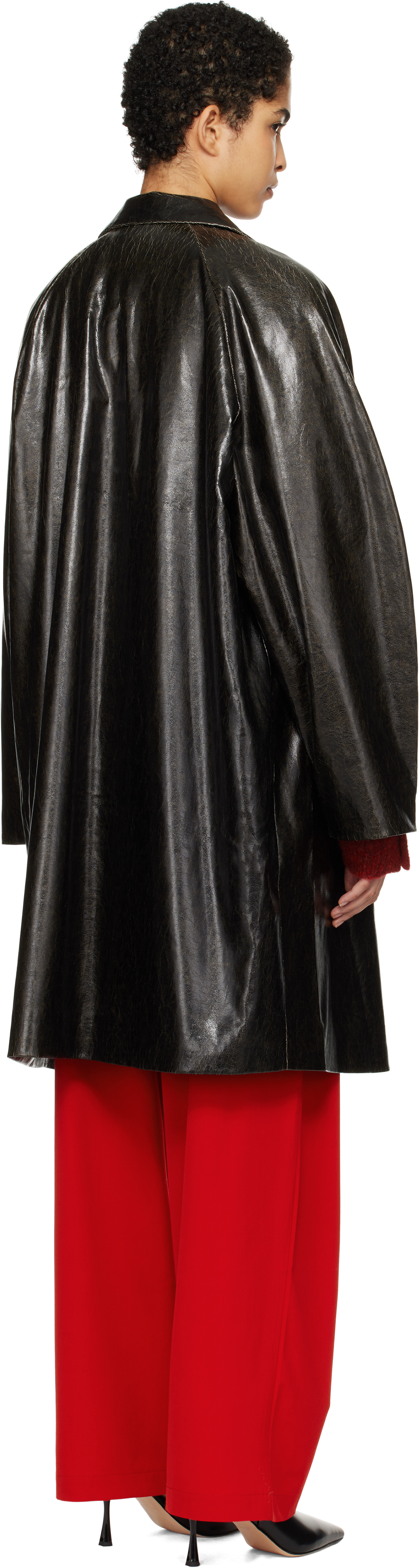 Cordera - Black Scratched Faux-Leather Coat