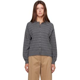 Cordera Cordera Gray Organic Cotton Striped Polo Cardigan