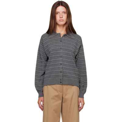 Cordera Cordera Gray Organic Cotton Striped Polo Cardigan