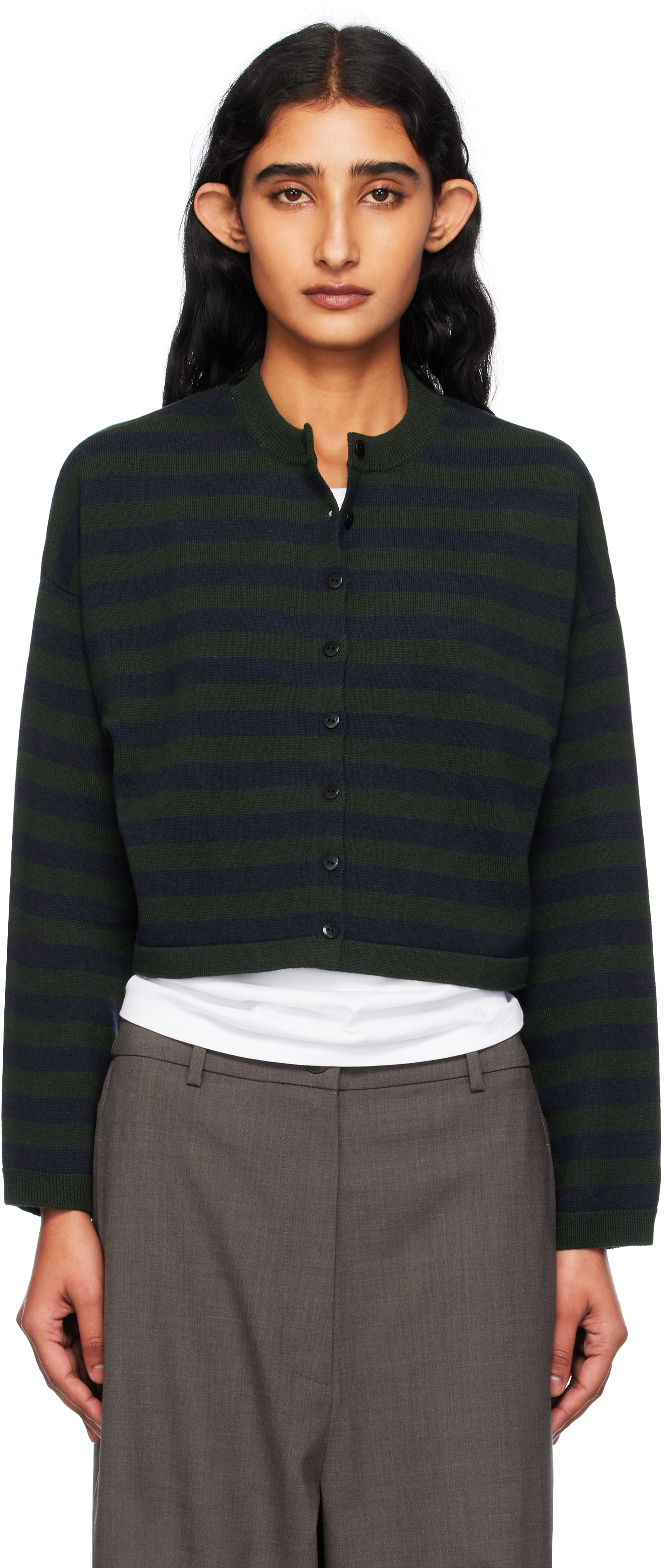 Cordera - Green Merino Wool Striped Cardigan
