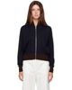 Cordera Cordera Navy & Brown Extrafine Merino Wool Sporty Cardigan - 1