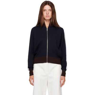 Cordera Cordera Navy & Brown Extrafine Merino Wool Sporty Cardigan