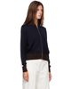 Cordera Cordera Navy & Brown Extrafine Merino Wool Sporty Cardigan - 2