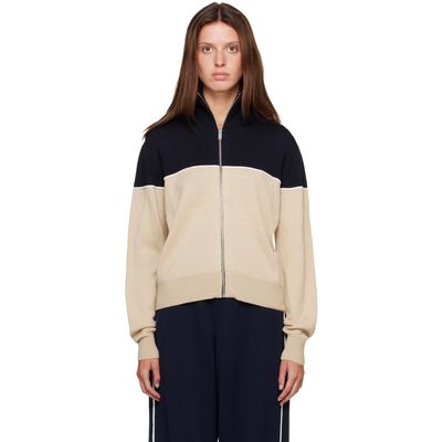 Cordera Cordera Off-White & Navy Extrafine Merino Wool Sporty Cardigan