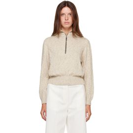 Cordera Cordera Off-White Flecked Cotton Zip-Up Sweater