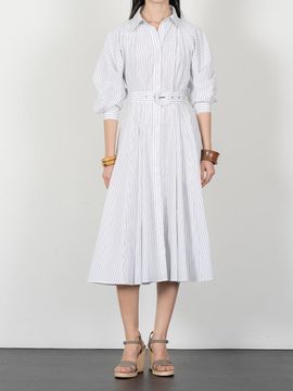 cordinary Curve Short Sleeves Shirt Dress [Blackstripe]