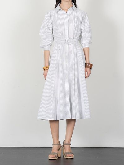 cordinary Curve Short Sleeves Shirt Dress [Blackstripe]