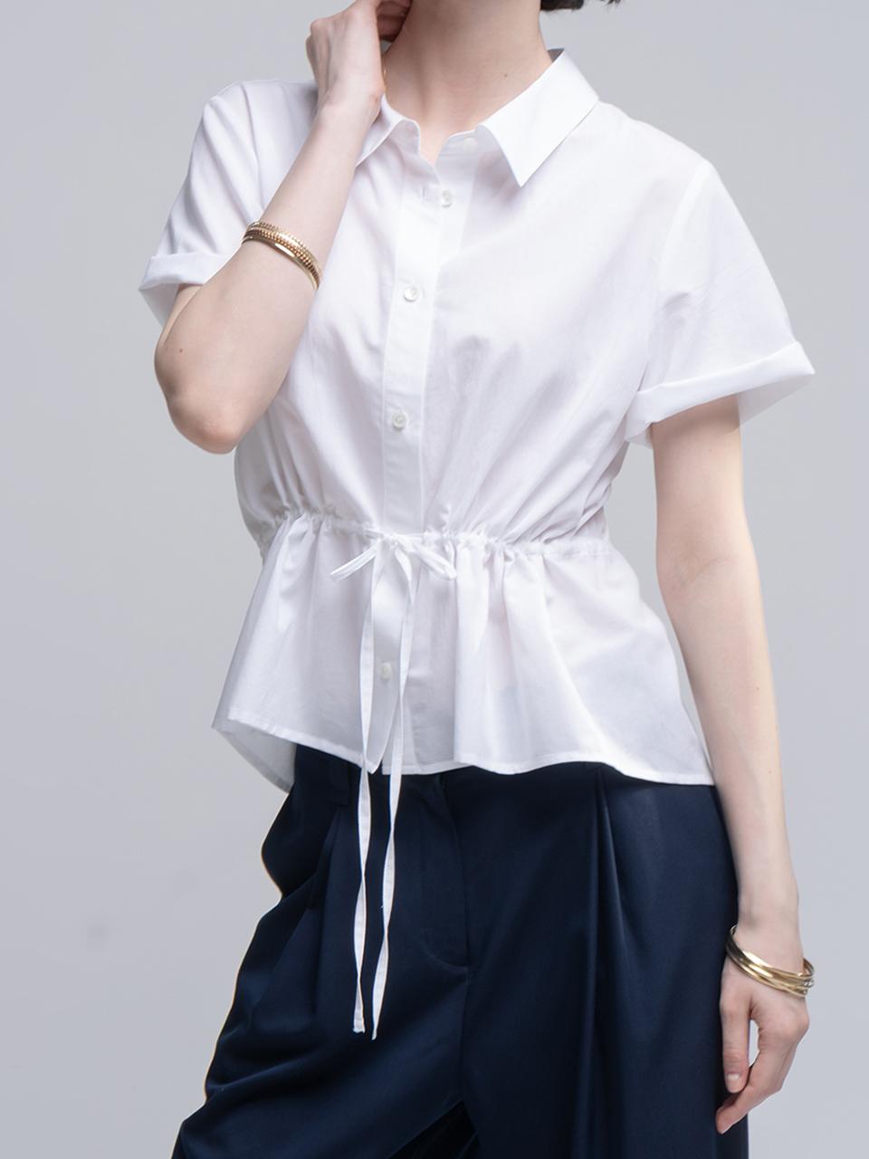 cordinary Drawstring Waist Back Buttons Shirt [White]