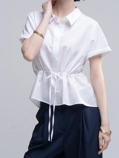 cordinary Drawstring Waist Back Buttons Shirt [White]
