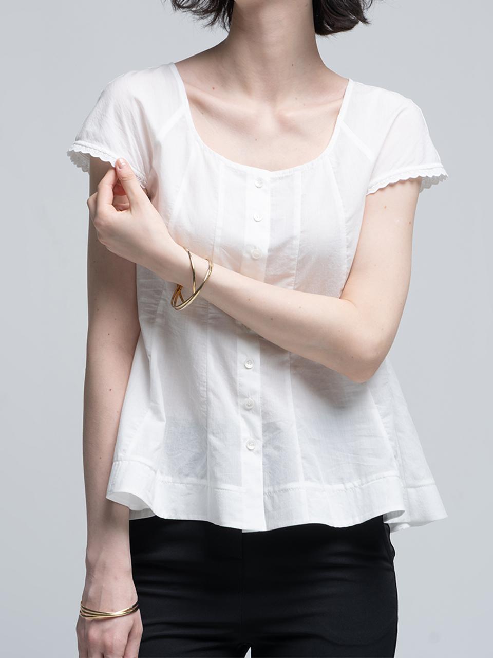 cordinary Lace Cap Sleeve Unbalanced Blouse [WHITE]