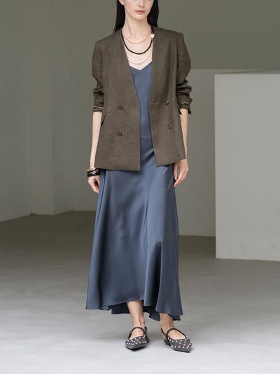 cordinary Long Satin Slip Dress [Charcoal]