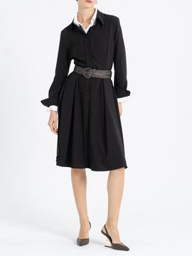 cordinary Pleats Flowing Shirt Dress [Black]