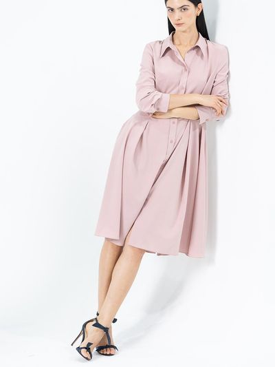 cordinary Pleats Flowing Shirt Dress [Pink]