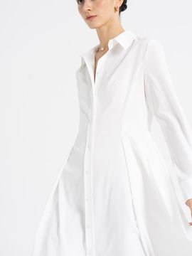 cordinary Pleats Flowing Shirt Dress [White]