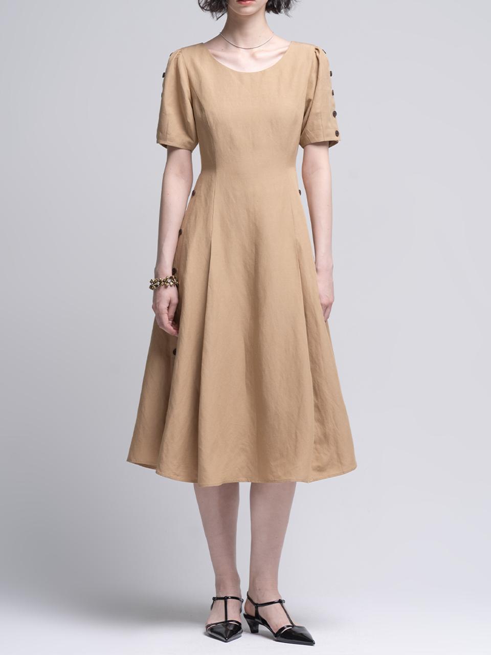 cordinary Side Line Multi-buttoned Linen Dress [Beige]