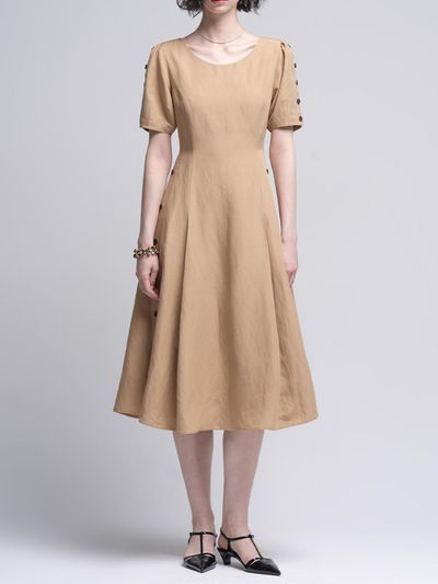 cordinary Side Line Multi-buttoned Linen Dress [Beige]