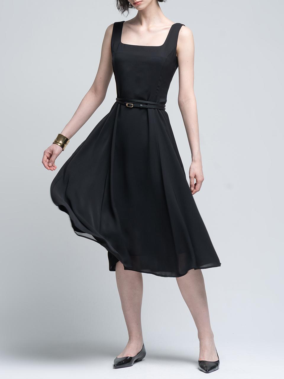 cordinary Square Neck Sleeveless Flare Dress [Black]