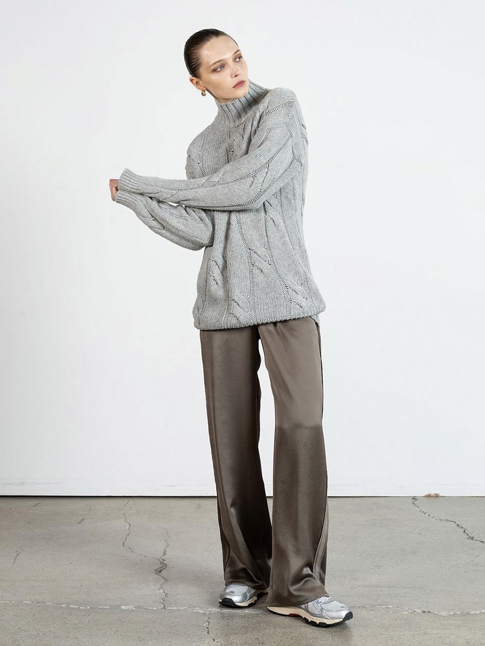 cordinary Twill Satin Side Tape Banding Pants [Khaki]
