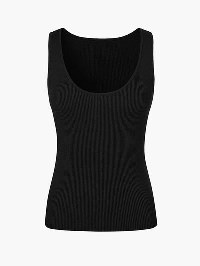 cordinary U-neck Sleeveless Ribbed Knitwear [Black]
